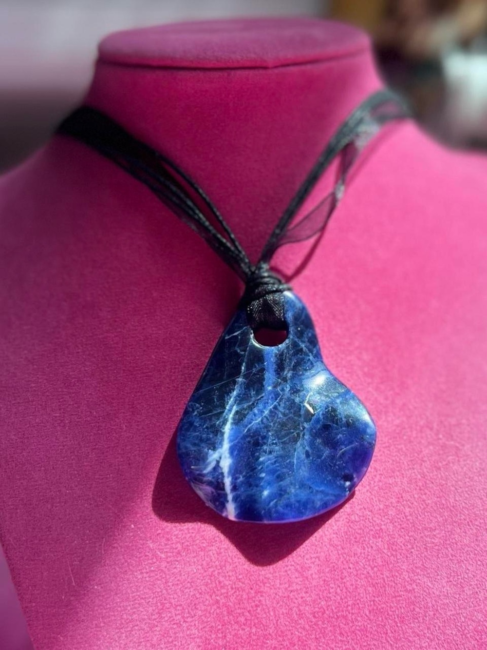 Blue sodalite chunky wavy pendant and black choker